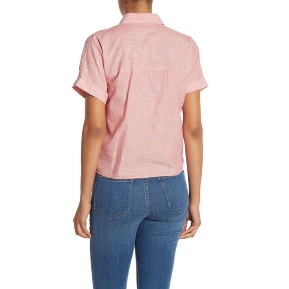 Madewell Women's Linen Blend Short Sleeve Tie Front Button Up Shirt Size Small - Picture 2 of 9